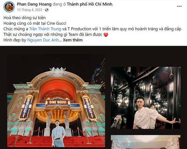 Nhà thiết kế trẻ Phan Đăng Hoàng chia sẻ hình ảnh về sự kiện Cine Gucci - Nguồn: Facebook Phan Dang Hoang