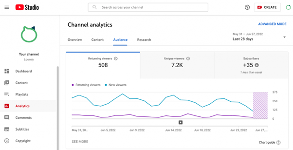 Dữ liệu phân tích Người xem trên kênh của người dùng của Youtube