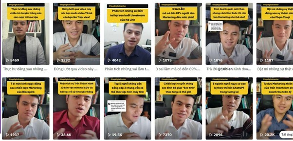 Kênh Tiktok của Joe Trần sử dụng cùng một tông màu và phông chữ nhằm tạo sự nhất quán trong xây dựng thương hiệu cá nhân - Nguồn: Tiktok