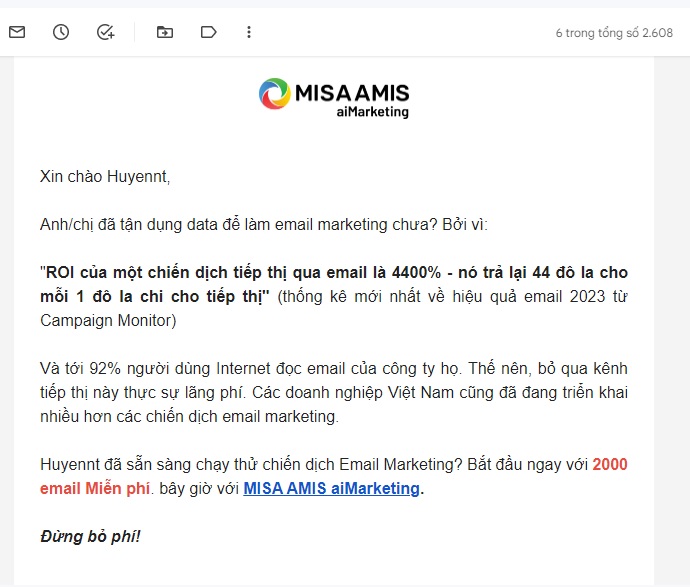 Kích thước email phù hợp