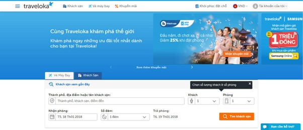 Giao diện website kênh OTA Traveloka - Nguồn: Internet