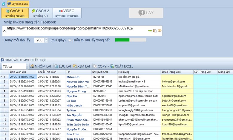 Phần mềm Get comment Facebook