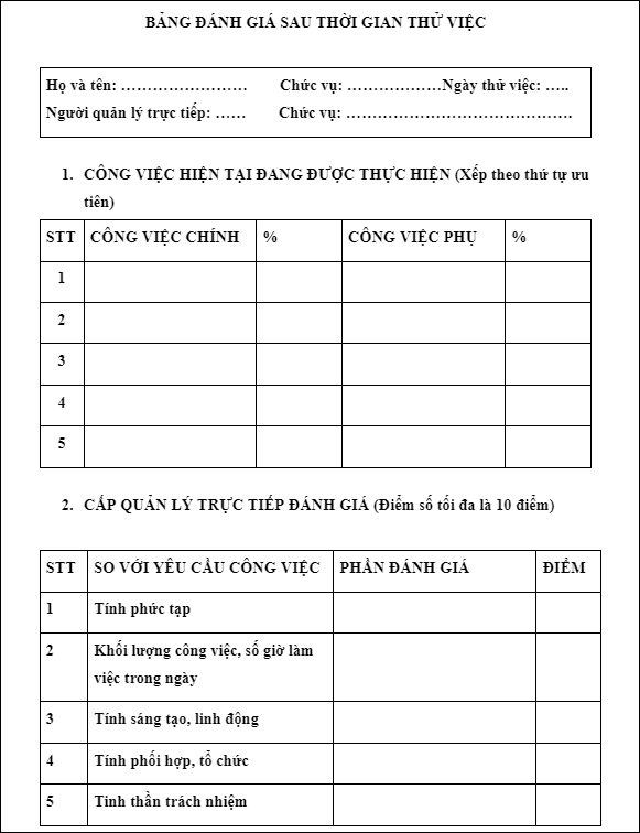 Mẫu tự đánh giá bản thân có phần nhận xét