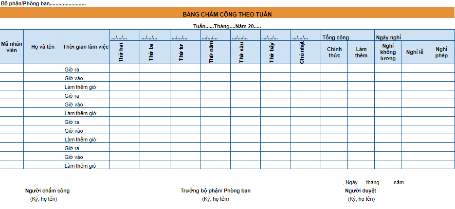 Báo cáo chấm công theo tuần