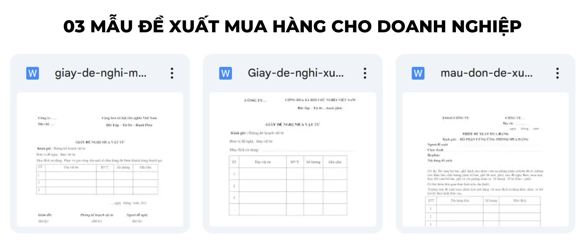 mẫu đề xuất mua hàng cho doanh nghiệp