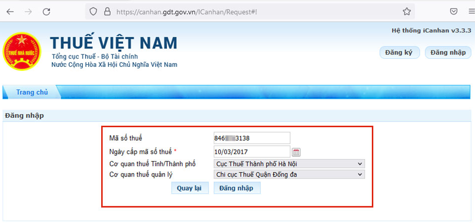 Đăng nhập hệ thống bằng mã số thuế cá nhân để thực hiện nộp tờ khai
