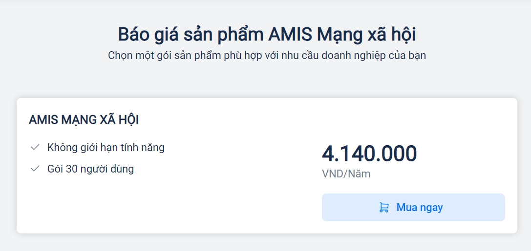 báo giá amis mạng xã hội