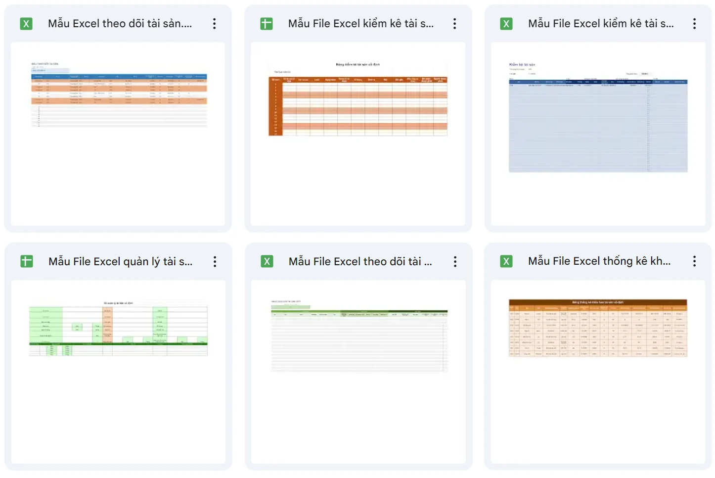 Bộ mẫu File Excel quản lý tài sản