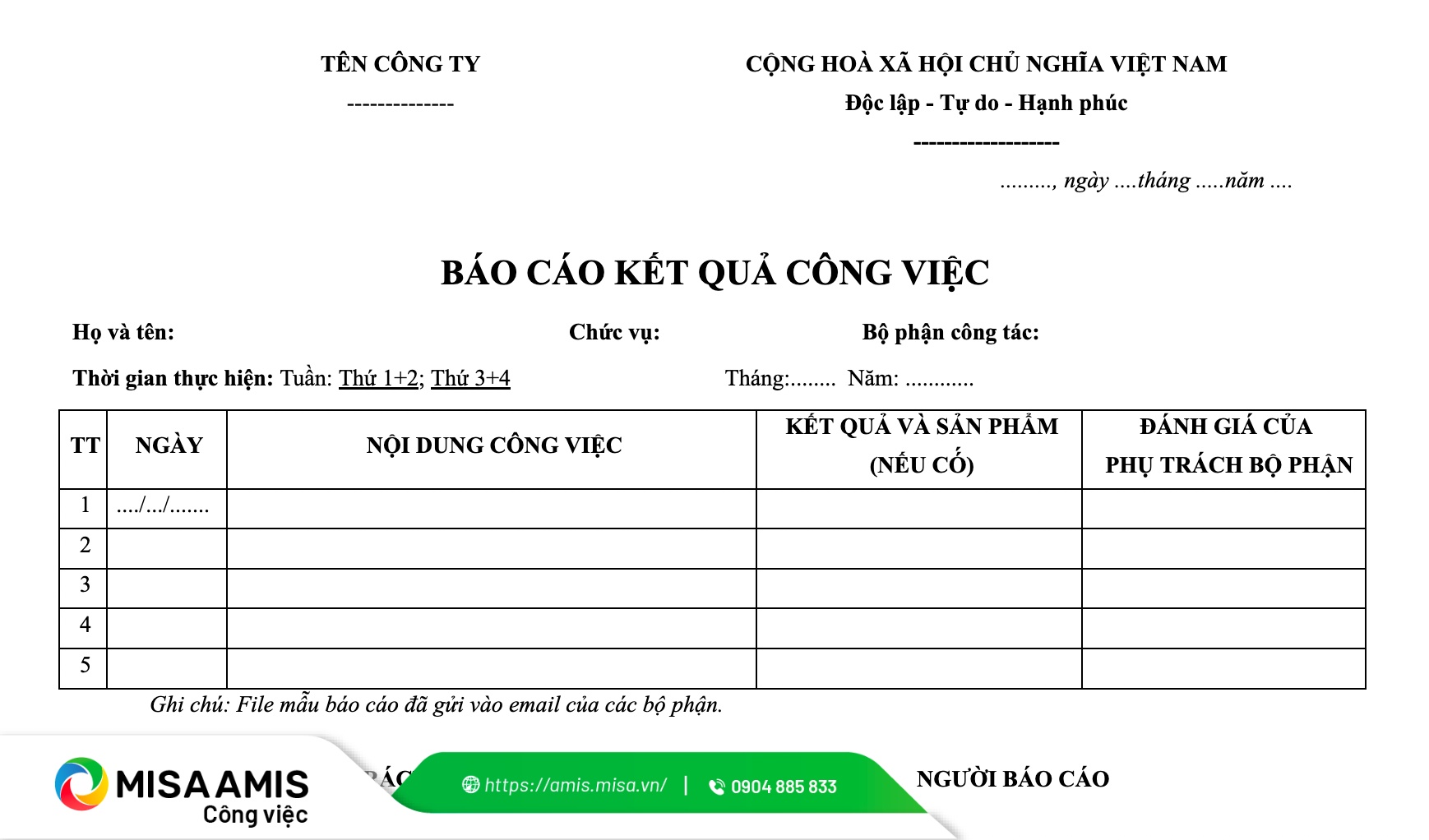 báo cáo công việc hàng tuần bằng Word