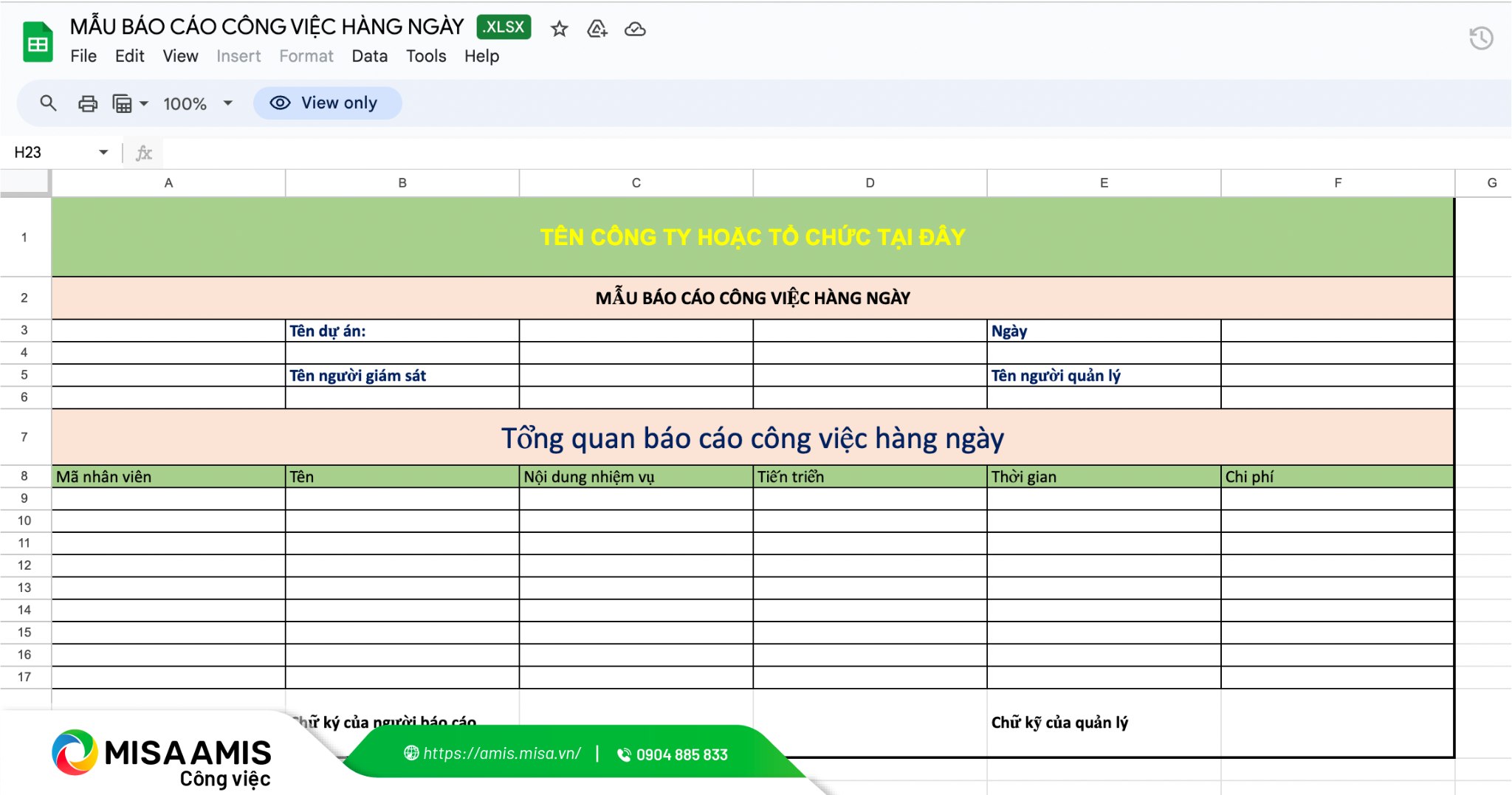 Mẫu báo cáo công việc bằng excel theo ngày