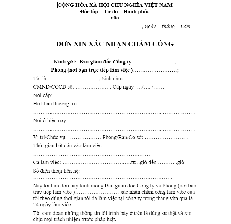 mẫu giải trình chấm công 4