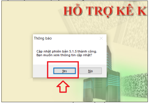 Nhấn yes để hoàn thành cập nhật