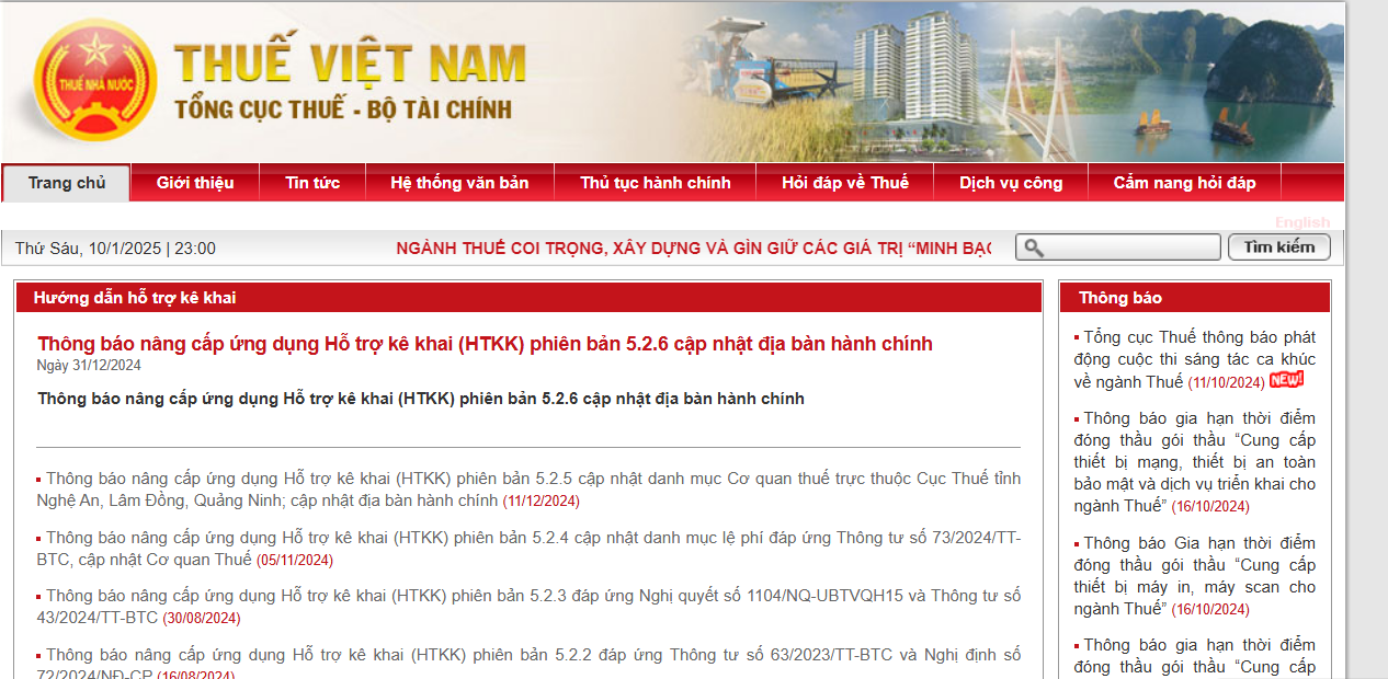 Trang web của tổng cục thuế Việt Nam