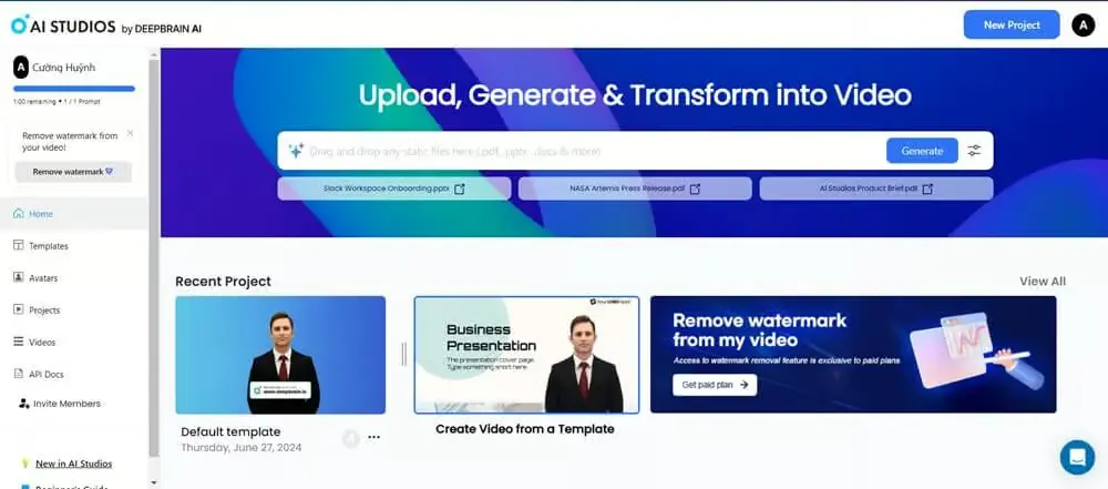 DeepBrain nền tảng đa năng hỗ trợ tạo video